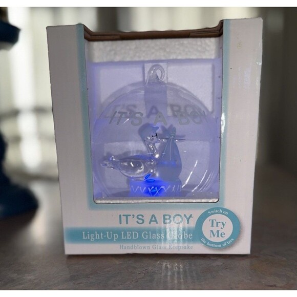 Light-up LED Glass Globe “It’s A Boy” Stork Special Delivery - Picture 3 of 4